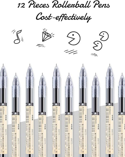 Chinco 12 Pieces 0.35 mm Black Gel Ink Pen Japanese Stationery Extra Fine Chinese Ballpoint Pen for Office School Korean Stationery Supply