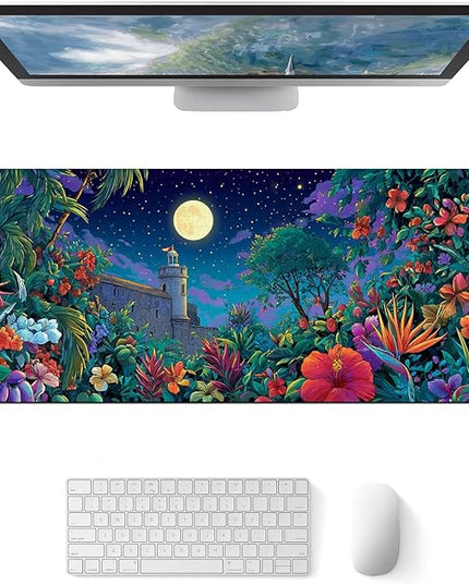 XL Mouse Pad Gaming Mousepad 31.5 x 11.8 Inch Tropical Night Garden Artwork Diatomite Large Keyboard Mat Mouse Pad for Home and Office Desk Accessories