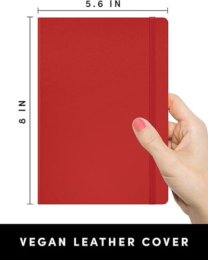 PAPERAGE Dotted Journal Notebook, (Red), 160 Pages, Medium 5.6 in x 8 in - 100 GSM Thick Paper – Hardcover Journaling Notebook for Work, School & Bullet Journaling