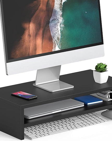 FITUEYES Monitor Stand - 2 Tier Computer Monitor Riser with 21.3 Inch Shelf, Wood Desktop Stand for Laptop Computer Screen, Desk Organization, Office Supplies
