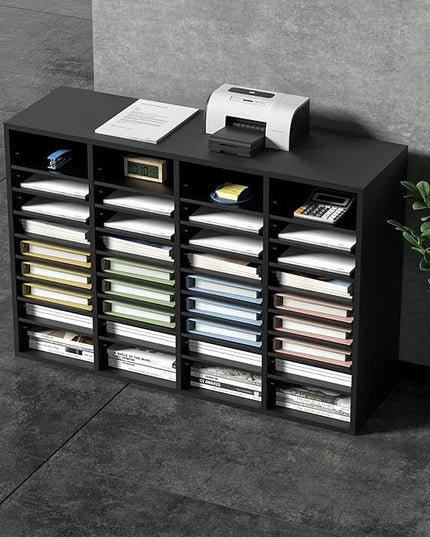 VEVOR Wood Literature Organizer, 36 Compartments, Mailboxes Slot with Removable Shelves, File Sorter for Office, Home, Classroom, or Mailrooms Organization, Black