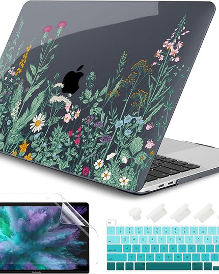 DONGKE Compatible with MacBook Pro 13 inch Case 2024 2023-2020 Release A2338 M2/M1 A2251 A2289 with Retina Display & Touch ID, Plastic Hard Shell & Keyboard Cover & Screen Film - Beautiful Wildflowers