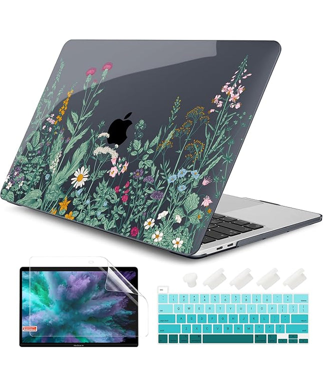 DONGKE Compatible with MacBook Pro 13 inch Case 2024 2023-2020 Release A2338 M2/M1 A2251 A2289 with Retina Display & Touch ID, Plastic Hard Shell & Keyboard Cover & Screen Film - Beautiful Wildflowers