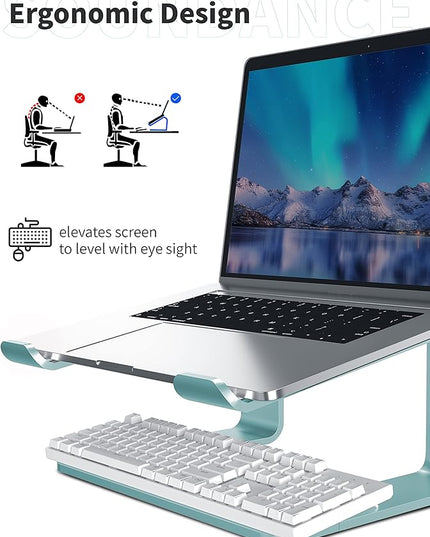 SOUNDANCE Laptop Stand, Aluminum Computer Riser, Ergonomic Laptops Elevator for Desk, Metal Holder Compatible with 10 to 15.6 Inches Notebook Computer, Aquamarine