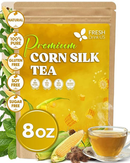 FreshDrinkUS, Dried Corn Silk 8oz | Premium Whole Corn Silk for Tea & Herbal Infusions | Naturally Air-Dried, Non-GMO, Caffeine-Free | Perfect for Daily Herbal Tea, DIY Blends & Natural Brewing