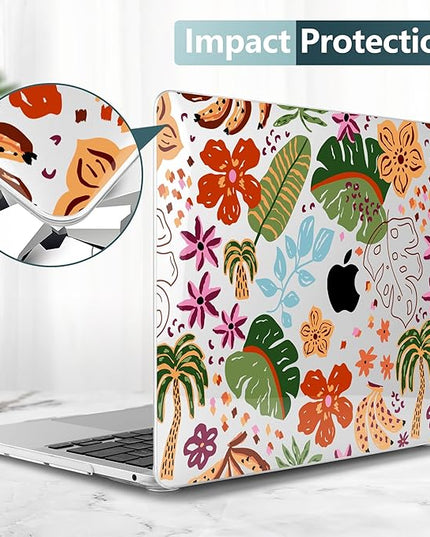 DONGKE Compatible with MacBook Pro 13 inch Case 2024 2023-2020 Release A2338 M2/M1 A2251 A2289 with Retina Display & Touch ID, Plastic Hard Shell & Keyboard Cover & Screen Film - Tropical Florals