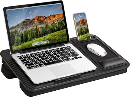 LAPGEAR Large Adjustable Lap Desk – Fits Laptops up to 15.6”, Adjustable Cushion, Memory Foam Wrist Rest, Mouse Pad, Device Ledge, & Phone Slot - Black Carbon - Style No. 88008