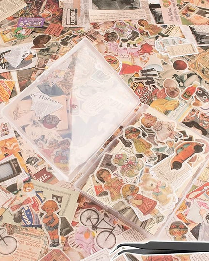 200Pcs Vintage Scrapbook Stickers, Aesthetic Junk Journal Stamping Supplies Kit, Scrapbooking Ephemera Washi Paper for Bullet Journaling Planners Diary Collage (Nostalgic)