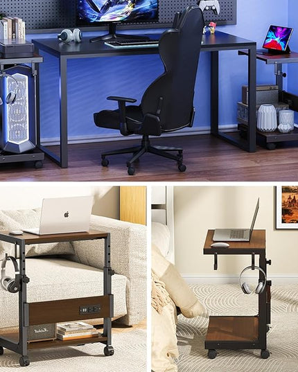 Computer Tower Stand with Charge Station and USB Charging Port - Height Adjustable PC Tower Stand, Under Desk CPU Holder Cart with Locking Caster Wheels for Fits Most PC