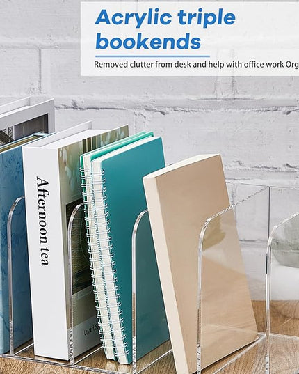 Suzile Clear Acrylic Magazine File Holder with Vertical Compartments Desk Organizer Book Rack for Desk Sorter Paper Folder Office Accessories(Clear,14.2 x 7.2 x 6.5 Inch)