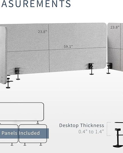 VIVO Clamp-on Privacy Panels 60 x 24 inch (x1), 24 x 24 inch (x2), Sound Absorbing Cubicle Desk Dividers, 3 Acoustic Partitions, Gray, PP-3-V108G
