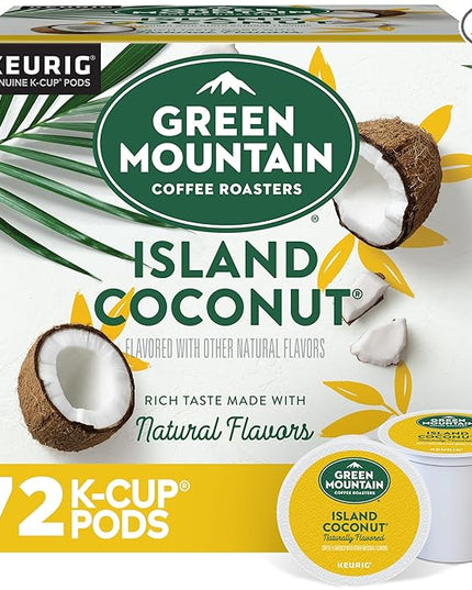 Green Mountain Coffee Roasters Island Coconut, Keurig Single-Serve K-Cup Pod, Flavored Light Roast Coffee Pods, 72 Count
