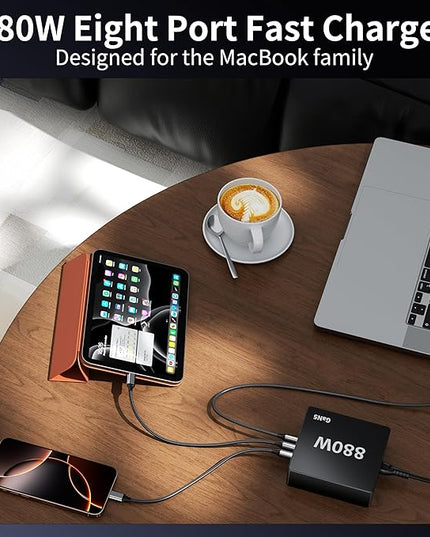 880W USB C Charger Block Charging Station 8 Port Fast Chager 140W PD PPS AVS HUB Laptop MacBook Charger Compatible with All iPhone 17 Pro Max/17 Air/16 SE/Samsung Galaxy 25/ MacBook Pro/Air/iPad Pro