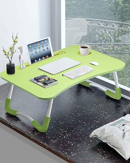 Slendor Lap Desk with Cup Holder, Foldable Laptop Table for Bed, Portable Bed Desk for Laptop and Writing, Computer Tray with Tablet Slot, Notebook Stand Reading Holder for Couch Sofa Floor,Green