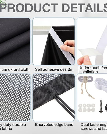 Tegeme 71'' Under Desk Privacy Panel with Cable Management Net Desk Skirt Self Adhesive Modesty Panel with Cord Organizer Pockets for Office Home Standing Workstation