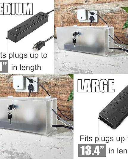 Cable Management Box with Lock,Cable Organizer Box & Power Strip Cover,Frosted Acrylic, Wire Storage and Organization for Cords,Suitable for TV, Computer,Child and Pet Proof(2PC)