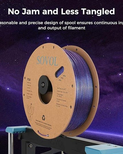 Sovol Silk PLA Filament with Blue Glitter 1kg 1.75mm, Color Changeable 3D Printer Filament 2.2lbs, Chameleon Shiny PLA Material +/-0.03mm, Shimmering 3D Printing Filament, Nebula Purple