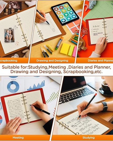 A6 6-Hole Lined Loose-Leaf Filler Paper – 80 Sheets, 100GSM, Beige Notebook Refill – Fits A6 6-Ring Binders for Office, Journaling, Planning, Notes. Double-sided writing supported