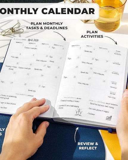 Clever Fox Planner Premium Edition – Undated Luxurious Weekly & Monthly Planner to Increase Productivity and Hit Your Goals – Organizer – Start Anytime, A5, Lasts 1 Year, Navy Blue (Weekly)