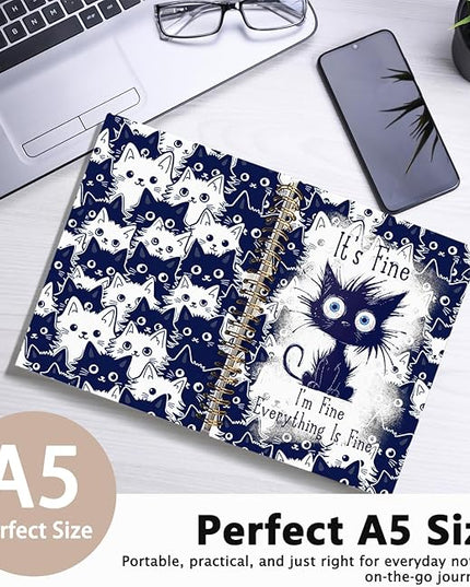 LIANGW Navy Blue Cat Journal Notebook for Teen Girls & Women, Funny Gifts for People Who Love Cats, Cat Lover Gifts for Women Men, Cute Notebooks for School Supplies, cat notepad 5.5x8.3 Inch
