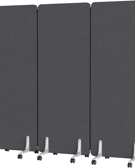 70.8" W x 63" H Freestanding Partition Room Dividers, Acoustic Panels with Wheels, 3 Soundproof Privacy Panels for Office, Reception Room, School, Hospital, Dark Grey