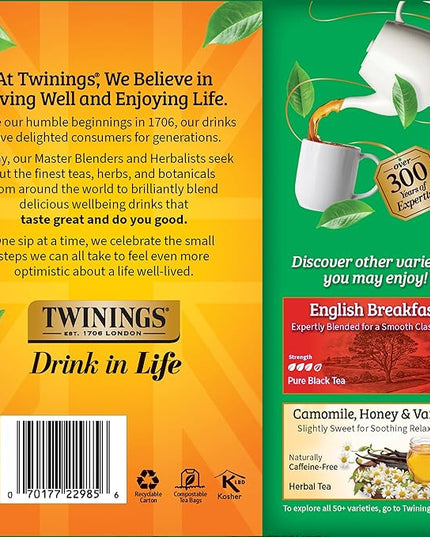 Twinings Irish Breakfast Black Tea Individually Wrapped Bags, 100 Count (Pack of 1), Flavourful, Bold, and Robust, Caffeinated, Enjoy Hot or Iced, 100 Teabags