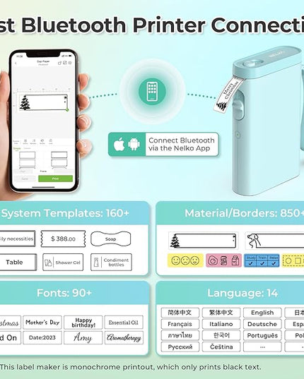 Nelko Label Maker Machine with Tape, P21 Bluetooth Label Printer, Wireless Mini Label Makers with Multiple Templates for School Office Home, Cyan