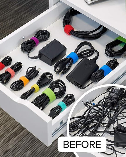 Wrap-It Storage Cable Management Value Pack - 40 Self-Gripping Cable Ties, 20 Cable Labels, 12ft Perforated Self-Gripping Roll - For Home, Office, Desk, Wire, Cable Wrap, Cord Management Organization