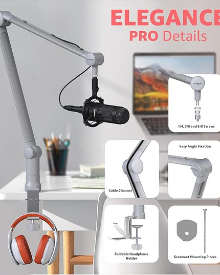 IXTECH Microphone Boom Arm with Desk Mount, 360° Rotatable, Adjustable and Foldable Scissor Mounting for Podcast, Video Gaming, Radio and Studio Audio, Sturdy and Universal.