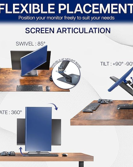 VIVO Premium Single 17 to 32 inch VESA Monitor and Touch Screen Desk Stand with Rotating Base, Freestanding Pneumatic Height Adjustable Arm, 12 inch Maximum Screen Height, Black, STAND-V001R