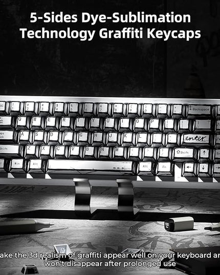 XVX White PBT Keycaps, Cherry Profile Keycap Set, Dye Sublimation Graffiti Keyboard Keycaps Suitable for 60% 65% 75% 80% 100% MX Switches Mechanical Keyboard