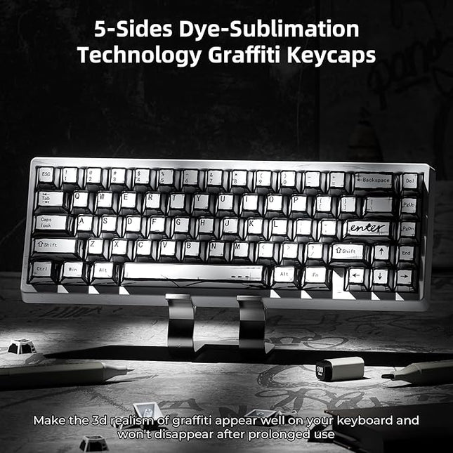 XVX White PBT Keycaps, Cherry Profile Keycap Set, Dye Sublimation Graffiti Keyboard Keycaps Suitable for 60% 65% 75% 80% 100% MX Switches Mechanical Keyboard