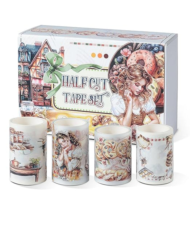 Snycler Pre-Cut Oatmeal Rhyme Themed PET Washi Tapes - Vintage Aesthetic Tape Stickers for Journaling, Scrapbooking, Junk Journals, Crafts, Planners - 4 Rolls