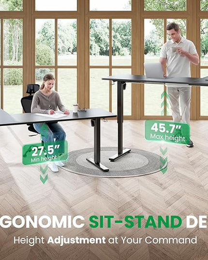 SIAGO L-Shaped Standing Desk - 75 x 63 Inch Adjustable Corner Standing Desk with Charging Station - L Shape Sit Stand Table with Memory Controller, Splice Board for Home Office