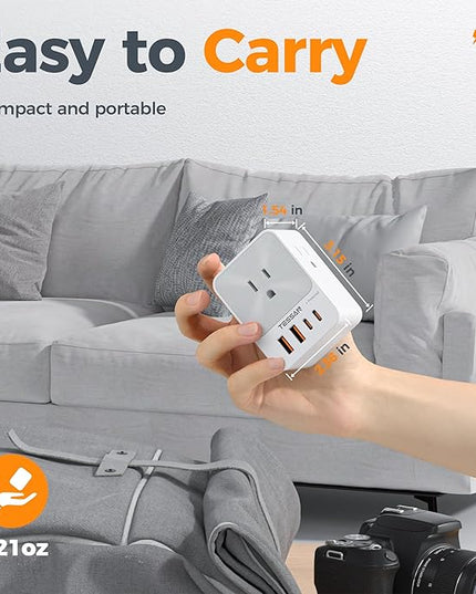 USB C Charger Block 20W PD, TESSAN 4 USB Wall Charger Fast Charging with 3 Outlet Extender Surge Protector, 3 Side Multi Port Adapter, Electric Multiple Outlet Plug for Home Office Dorm Room