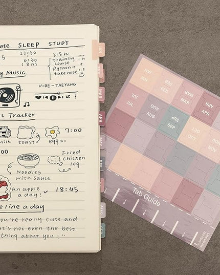 Lumintutu Laminated Planner Monthly Stickers,40 Adhesive Plan Tabs for Notebooks (2 Sets 12 Month Tabs and 24 Blank Tabs), Calendar Monthly Divider Set (Small Purple & Pink)