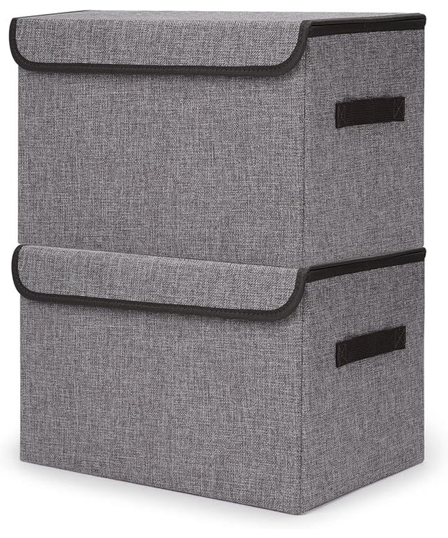 Large 42 Quarts Fabric Storage Bins with Lids [2-Pack] Linen Collapsible Foldable Storage Cubes, Closet Organizer Containers boxes with Handles for Home Office (16.7 x 12 x 12, Gray)