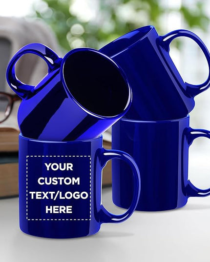 Custom Ceramic Coffee Mugs 11 oz. Set of 50, Personalized Bulk Pack - Coffee cup set, Iced coffee cup, Gaming mug - Cobalt Blue