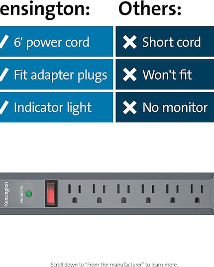 Kensington Guardian 7-Outlet, 6-Foot Cord, & 540 Joules Premium Surge Protector (K38217NA)