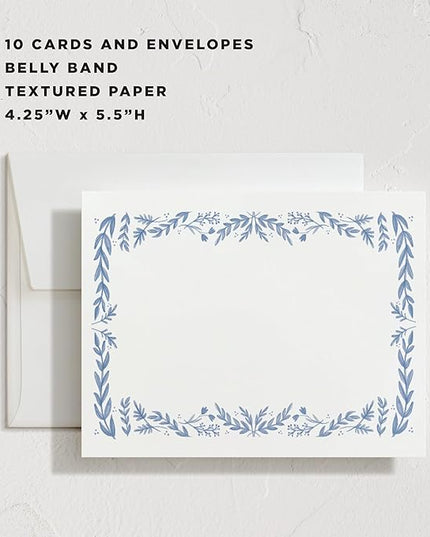 Minted Framed In Floral Stationery Cards, 10 Count, Blank Cards and Envelopes For Thank You Notes, Invitations & Handwritten Messages, Note Cards & Stationery Set, Gifts for Women, Blue Color Theme