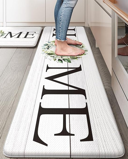 KIMODE Farmhouse Kitchen Mat 2PCS Anti Fatigue Kitchen Runner Rug Sets Non-Skid Waterproof Kitchen Floor Mat Cushioned Comfort Foam Standing Mat for Office,Laundry,Sink,Home