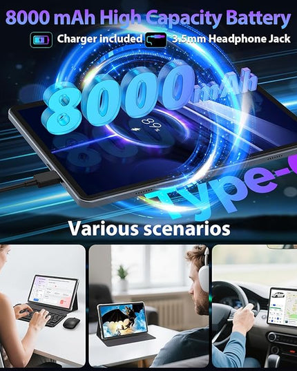 2026 Android 15 Tablet with Keyboard, 26GB RAM, 256GB ROM(2TB Expand), 10 inch tablet with Octa-core, Gemini AI, 8000mAh, 2.4G/5G WiFi, BT 5.0, 5MP+13MP, Tablets with Case, Mouse, Stylus (Black Case)