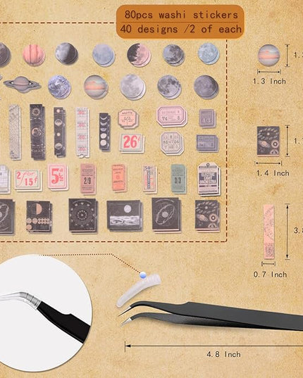200Pcs Vintage Scrapbook Stickers, Aesthetic Junk Journal Stamping Supplies Kit, Scrapbooking Ephemera Washi Paper for Bullet Journaling Planners Diary Collage (Celestial)