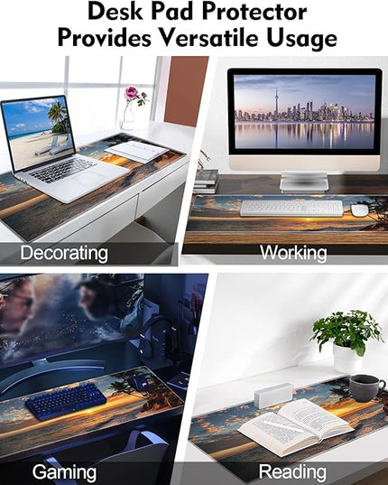 Galdas Gaming Mouse Pad XXL XL Large Mouse Pad Mat Long Extended Mousepad Desk Pad Non-Slip Rubber Mice Pads Stitched Edges Thin Pad (31.5x11.8x0.12 Inch)-Sunset Beach