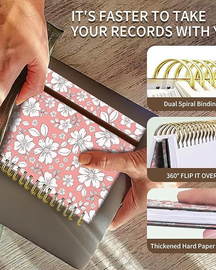 Spiral Journal Notebook, A5 Cute Notebooks for Women Men, College Ruled Hardcover Notebook for Work & Note Taking, 60 Pages Double-Wire Journals for Writing, Cute White Flowers