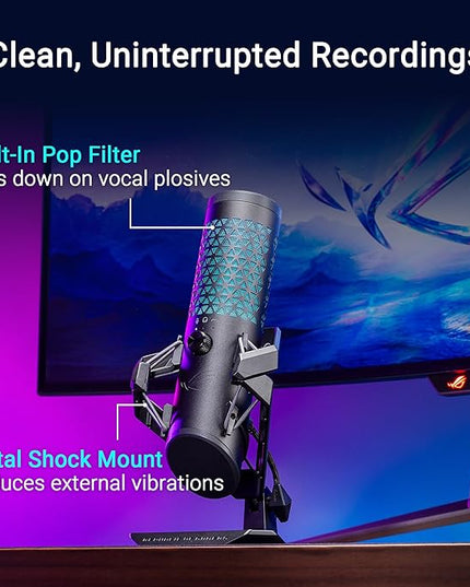 ASUS ROG Carnyx USB Gaming Microphone (25mm Condenser Capsule, 192kHz/24-bit, Cardioid, high-Pass Filter, Built-in pop Filter, Metal Shock Mount, one-Touch Mute, USB, Aura Sync RGB)- Black