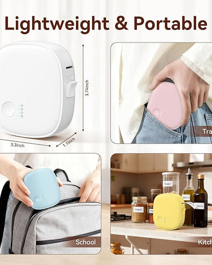 Mini Label Maker Machine with Tape AH-P05, Portable Bluetooth Mini Label Printer, Wireless Thermal Label Maker, Waterproof & Rechargeable, Built-in Cutter, for Home, Office, Kitchen – White