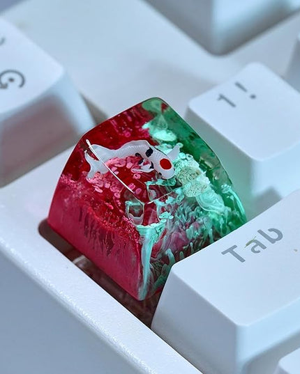 Kohaku Koi Fish Artisan Keycap Teal and Magenta Ocean Coral Reef R1 SA Profile Custom Keycaps 1U ESC Handmade Gaming Resin Key Cap Cherry MX Switch Compatible Mechanical Keyboard Koi Lover Gift