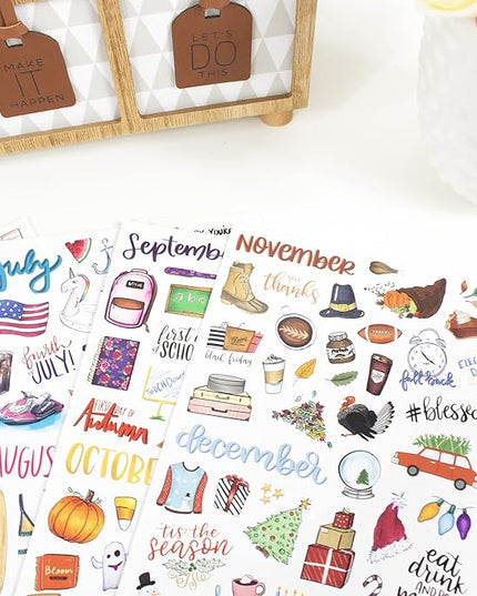 bloom daily planners Holiday Seasonal Planner Sticker Sheets - Vintage Seasonal Sticker Pack - Removable & Repositionable - Over 310 Stickers Per Pack!
