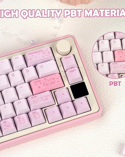 Minimalist Cute Pink Keycap - PBT Cherry Profile Custom Key Cap for Mechanical Gaming Keyboard, 130 Keys Dye Sublimation Keycap Set